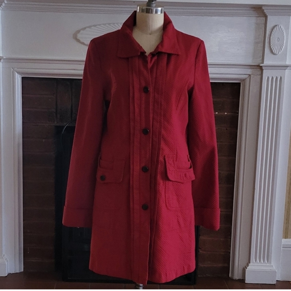 TULLE Anthropologie Button Up Red Coat Jacket Size Large - Picture 2 of 6